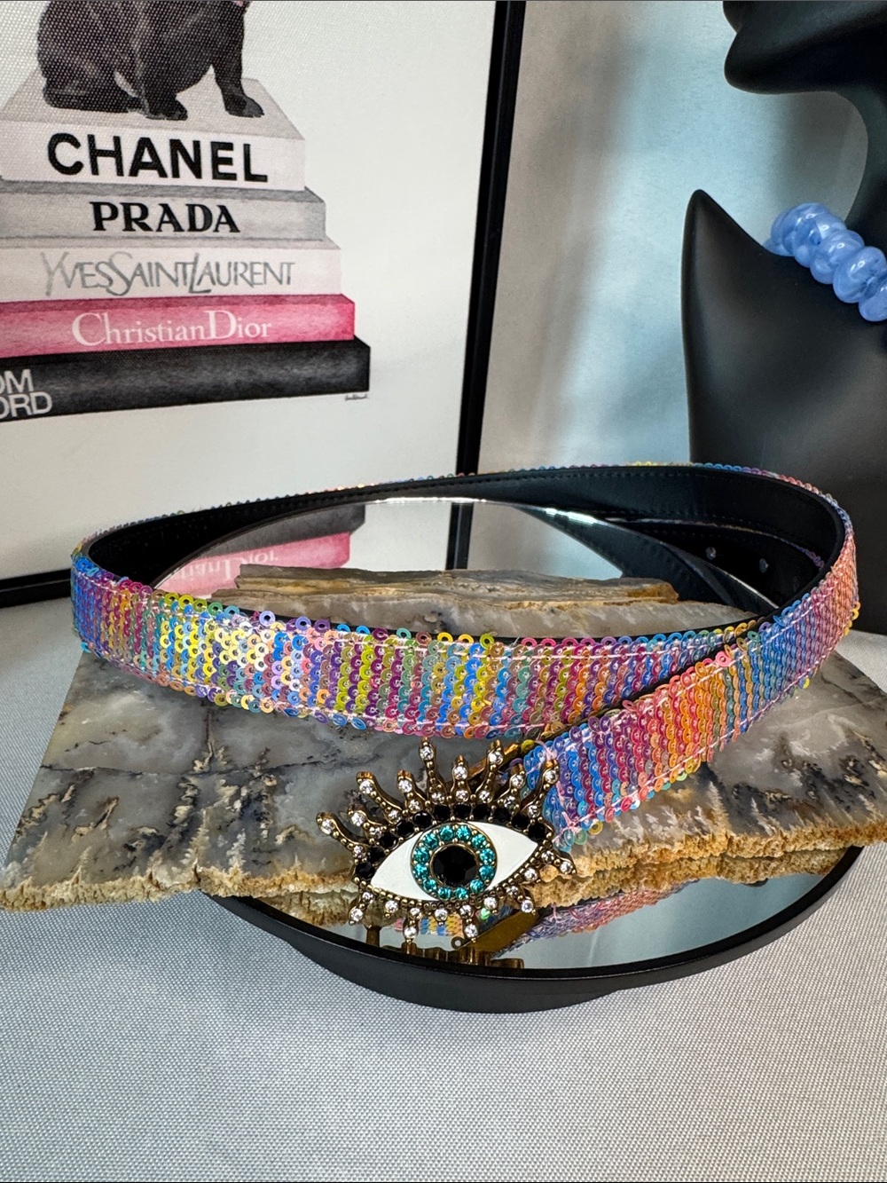 Kurt Geiger Multicolor Sequin Eye Buckle Belt